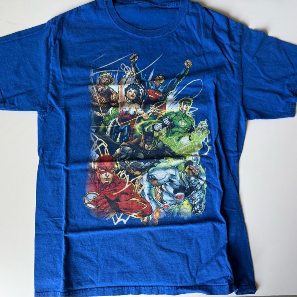 Blue Graphic T-Shirt with Superhero Design